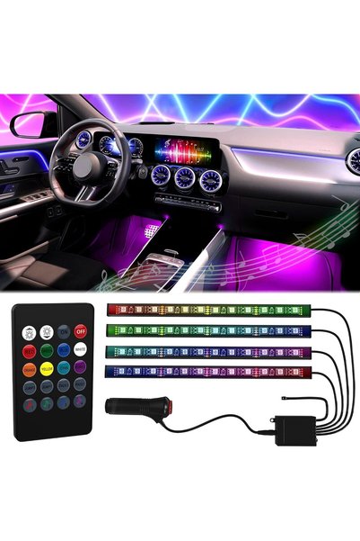 Generic أضواء داخلية للسيارة بتقنية LED - 8 ألوان RGB قابلة للتخصيص، شرائط إض...