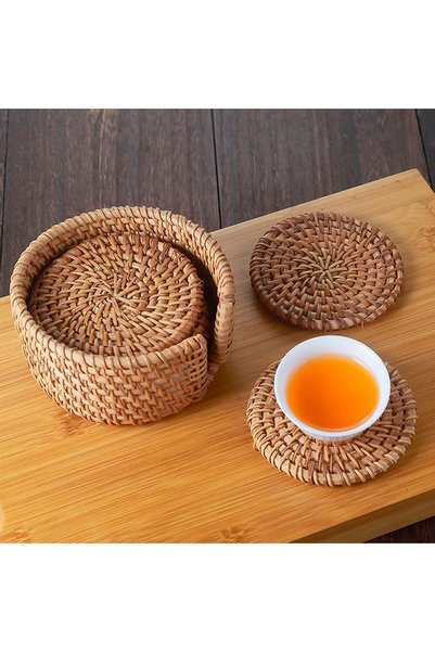 Generic حاملات أكواب من الخيزران، حاملات أكواب أنيقة مصنوعة يدويًا، حاملات أك...