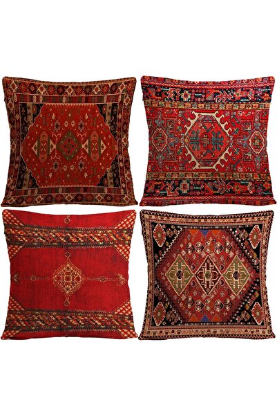 Generic أغطية وسائد بوهو مربعة الشكل 45×45 سم للأريكة، من الكتان، مجموعة من 4...