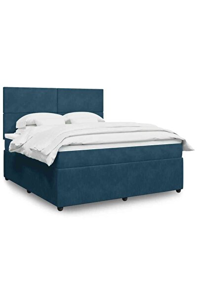 Syfax Pat box spring cu saltea, albastru inchis, 180x200 cm, catifea