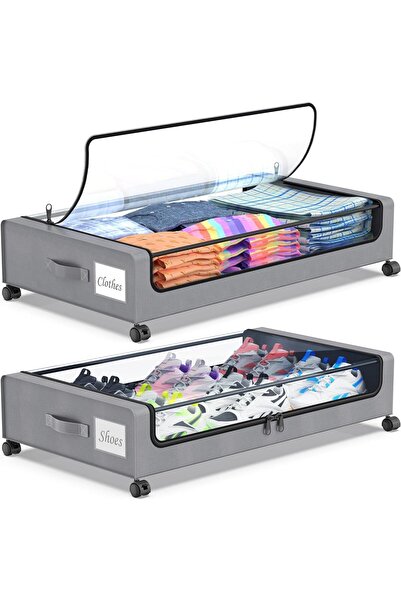 Generic Under Bed Storage with Wheels, 2-Pack Under Bed Storage Containers wi...