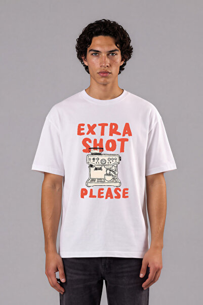 VSRN Extra Shot Coffee Design Pre-Printed White Oversize T-Shirt