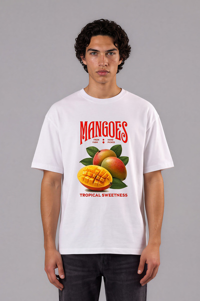 VSRN Μπλουζάκι Mangoes Design με προεκτυπωμένο σχέδιο μπροστά, λευκό, oversized