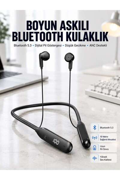 AYLİNA 60 Saat Kablolu Boyun Askılı Dijital Göstergeli Bluetooth Kulaklığı Yeni Nesil