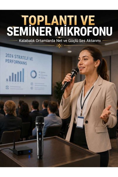 BİN1ÇEŞİT Kablosuz Çift Mikrofon Şarj Edilebilir Dijital Göstergeli