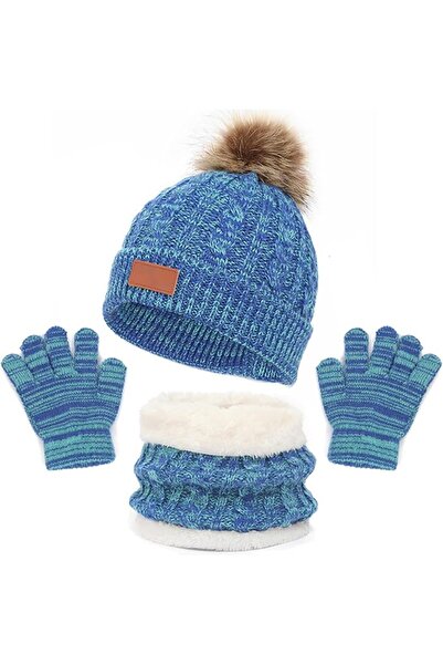 EXCEFORE Kids Hat Scarf Gloves Set, Kids Winter Beanie Hat Scarf Gloves Set w...