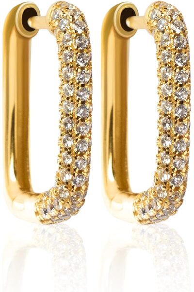 Generic Rectangular Hoop Earrings with Zirconia for Women | 14K Gold Plated w...