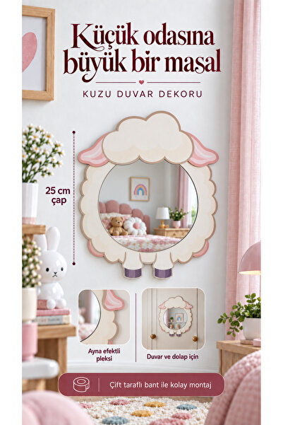 Çocuk ve Bebek Odası Sevimli Dekoratif Hayvan Figürlü Duvar ve Dolap Süsü Ayna Efektli