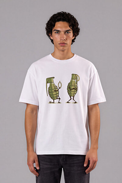 VSRN Tricou oversize alb cu imprimeu frontal Married Me Design
