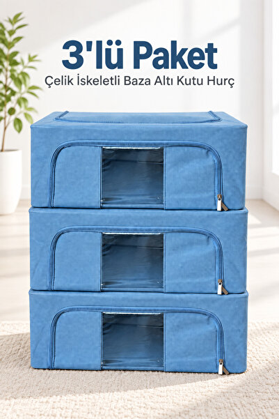 g'lly 3 Adet Baza Altı Kutu Hurç Organizer 44 L Çelik İskeletli Fermuarlı Ön ...