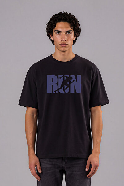 VSRN Tricou oversize negru cu imprimeu frontal Run 1 Design
