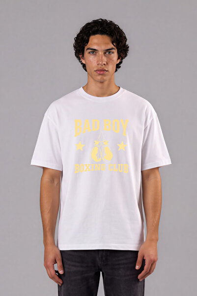 VSRN Tricou supradimensionat alb cu imprimeu frontal Bad Boy Boxing Design
