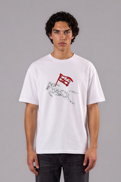 VSRN Tricou supradimensionat alb cu imprimeu frontal cu model de cal