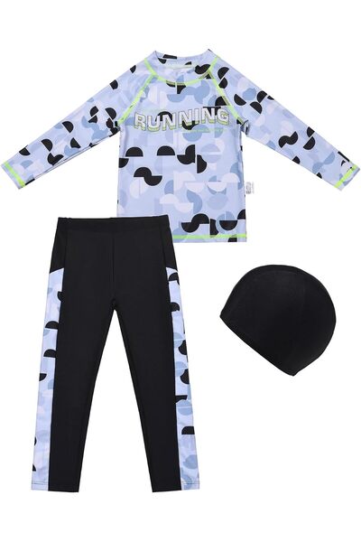 Generic Boys Swimsuits 3 Piece Long Sleeve Rash Guard Swimsuit Set Swimwear