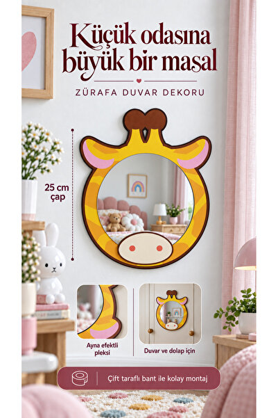 Çocuk ve Bebek Odası Sevimli Dekoratif Hayvan Figürlü Duvar ve Dolap Süsü Ayna Efektli