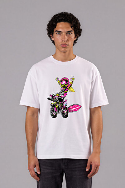 VSRN Μπλουζάκι Motocross Girls με σχέδιο, με εμπρόσθια στάμπα, λευκό, oversized
