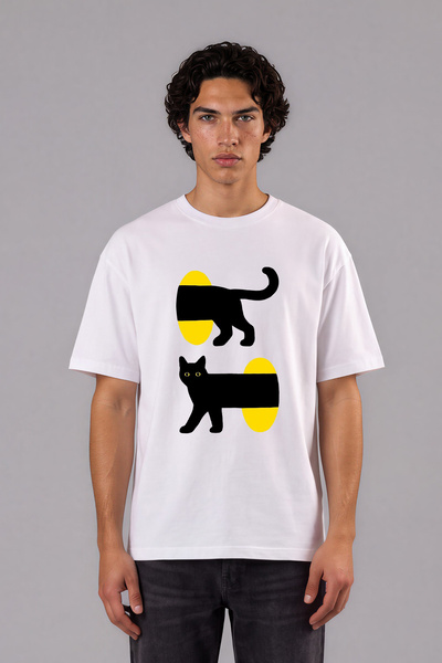 VSRN Tricou oversize alb cu imprimeu frontal Long Cat Design
