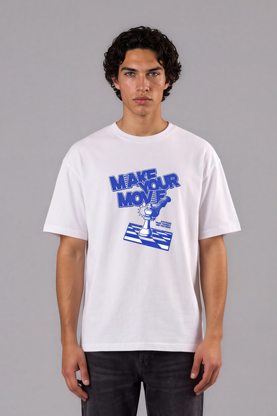 VSRN Tricou oversize alb cu imprimeu frontal Şah Mat Design
