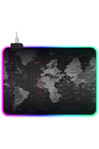 Generic لوحة ماوس للألعاب بإضاءة LED ملونة، لوحة ماوس USB بتصميم خريطة العالم...