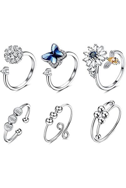 Generic 6Pcs Fidget Anxiety Rings for Women Spinner Band Rings for Anxiety Ad...