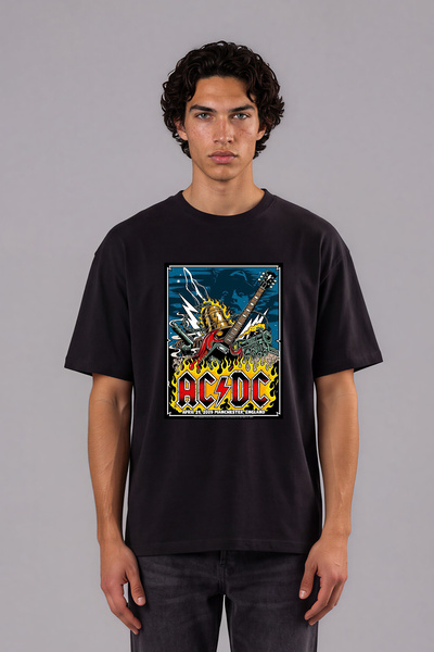 VSRN Tricou oversize negru cu imprimeu frontal ACDC Design Poster