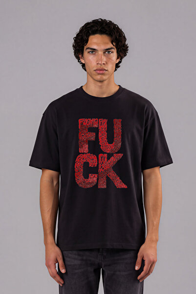 VSRN Tricou oversize negru cu imprimeu frontal Fck 5 Design