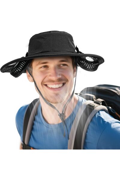 Generic Cooling Sun Hat with Rechargeable Fan, UPF 50+ Wide Brim Bucket Hat f...