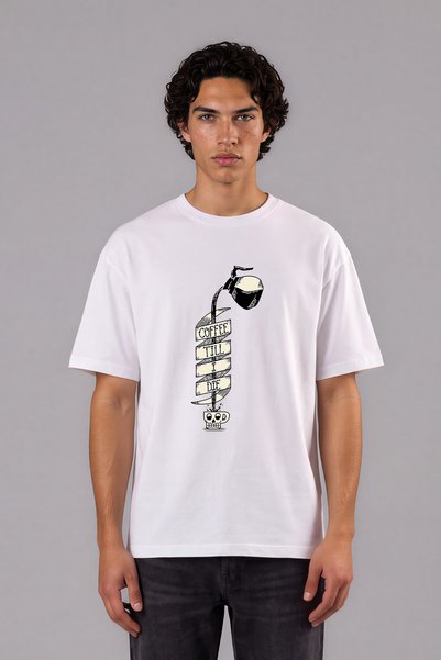 VSRN Coffee Till Die Design Pre-Printed White Oversize T-Shirt