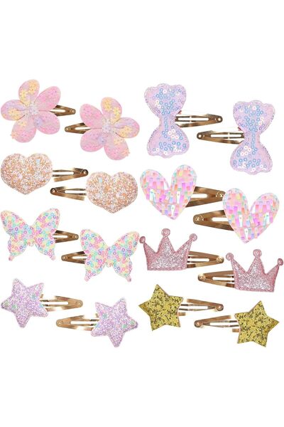 Generic 16 PCS Sparkly Hair Set for Girls - Snap Barrettes with Flower/Star/C...