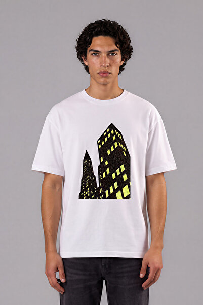 VSRN Tricou supradimensionat alb cu imprimeu frontal London Buildings Design