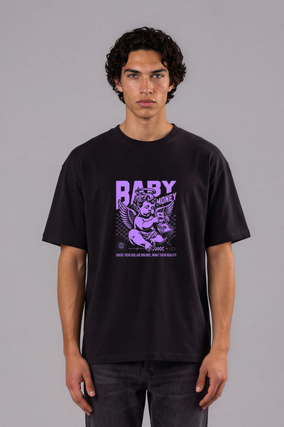 VSRN Μπλουζάκι Baby Mony με σχέδιο, προτυπωμένο μπροστά, μαύρο, oversized