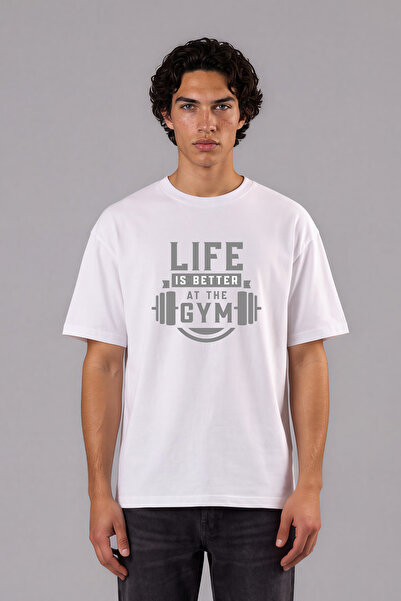 VSRN Tricou supradimensionat alb cu imprimeu frontal Life Is Better 1 Design