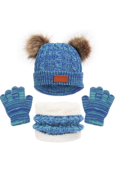 EXCEFORE Kids Winter Hat Gloves Scarf Set for 2-6 Years Old - Warm Knit Pompo...