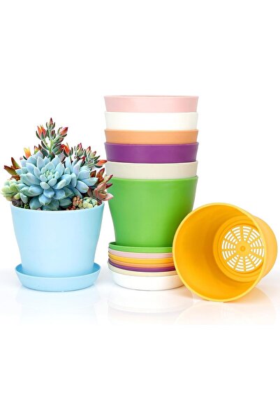 Generic 8 Pcs Flower Pots, Plastic Plant Pots for Indoor Plants, Succulents, ...