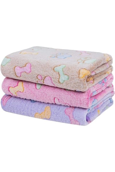 Generic 3 Blankets Soft Fluffy Cute Bone Pattern Fleece Pet Blanket Warm Slee...