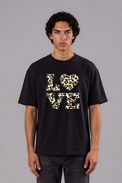 VSRN Love Leopard 1 Design Prethodno otisnuta crna oversize majica