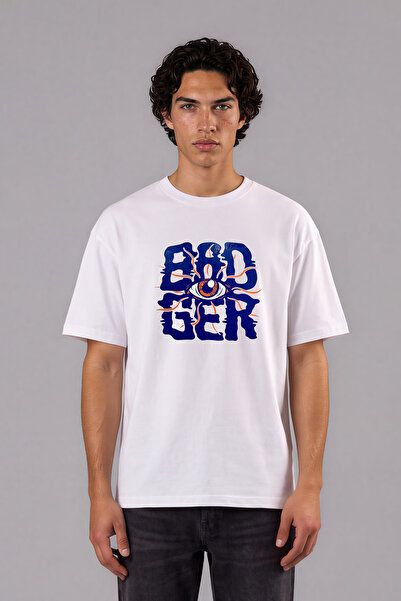 VSRN Tricou oversize alb cu imprimeu frontal Bad Eyes Design