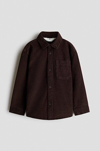 H&M Pamuklu ve Fitilli Kadife Gömlek