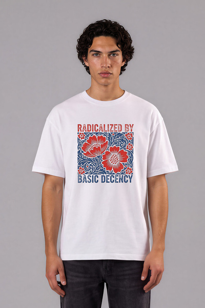 VSRN Tricou oversize alb cu imprimeu frontal, cu design cu model de bază