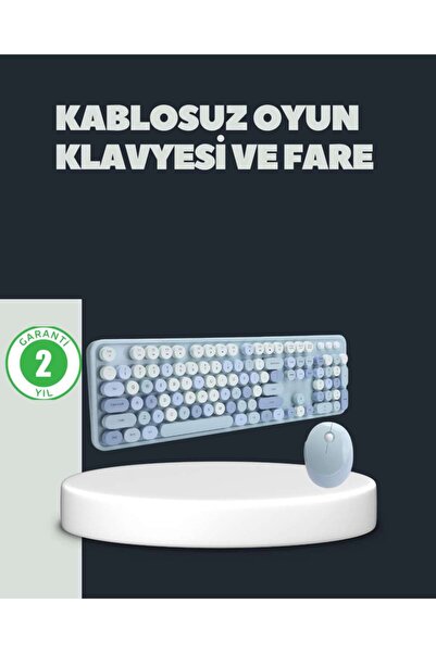 BİN1ÇEŞİT Retro Daktilo Stilli Kablosuz Klavye Mouse Seti – Sessiz ve Şık