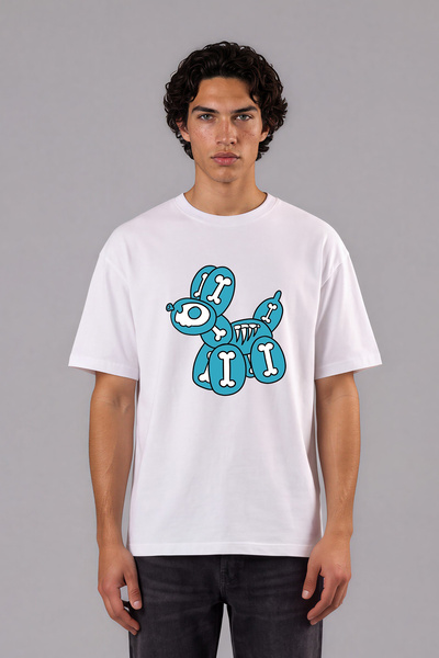 VSRN Tricou supradimensionat alb cu imprimeu frontal Tombik Köpek Design