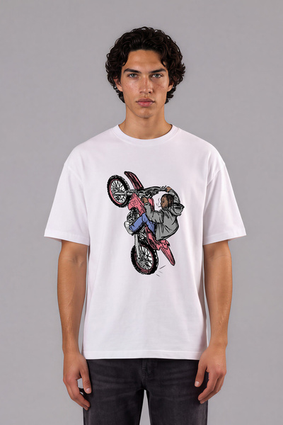 VSRN Tricou oversize alb cu imprimeu frontal Artist Motorcu Design