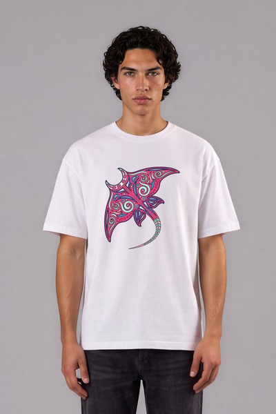VSRN Tricou supradimensionat alb cu imprimeu frontal Deniz Vatos Design