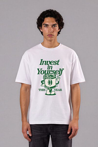 VSRN Invest în tine însuți Tricou supradimensionat alb cu imprimeu frontal
