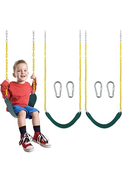 Generic مقعد أرجوحة متين باللون الأخضر، ملحقات مجموعة الأرجوحة مع خطافات تثبي...