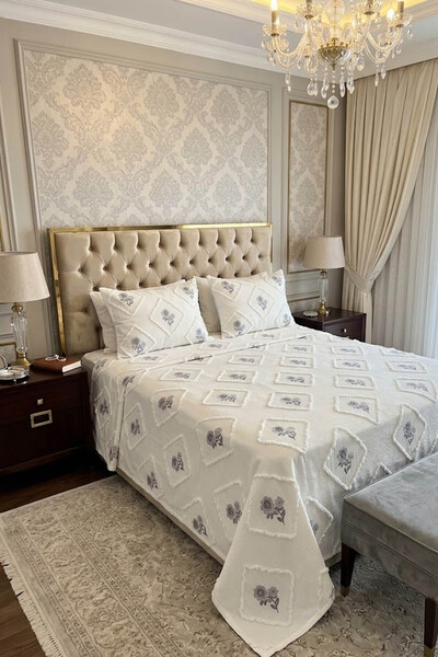 Çt Çeyizci Tekstil Çift Kişilik 3 Parça Şönil Ponpon Pike Takımı & Yatak Örtü...