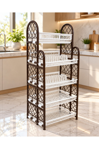 Dove 5-Tier Plastic Dish Rack & Kitchen Organizer with Plate Holders – 51 × 4...