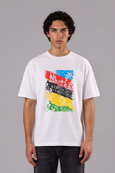 VSRN Tricou oversize alb cu imprimeu frontal, design Bicycle Group