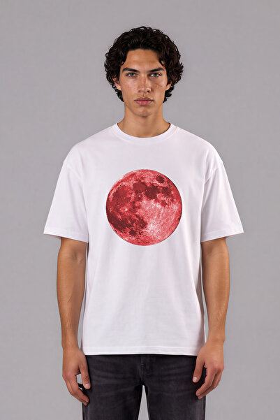 VSRN Tricou alb oversize cu imprimeu frontal Bloody Moon Design
