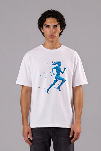 VSRN Tricou supradimensionat alb cu imprimeu frontal Runner 3 Design